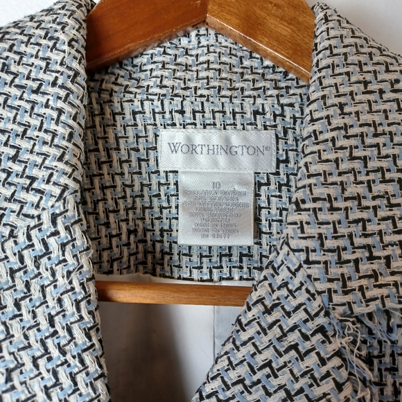 Worthington Blue and White Tweed Frayed Long Sleeve Blazer Women's Size S (6-8) - Picture 9 of 10